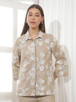 CRIMSOUNE CLUB - Beige Embroidered Polyester Shirt