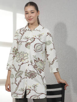 CRIMSOUNE CLUB - White Floral Cotton Blend Shirt