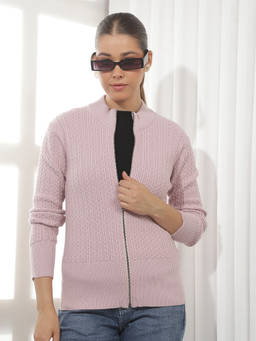 CRIMSOUNE CLUB - Purple Self Design Acrylic Blend Sweater