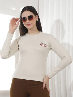 CRIMSOUNE CLUB - Cream Typography Polyester Slim T-Shirt