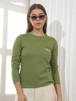 CRIMSOUNE CLUB - Olive Typography Polyester Slim T-Shirt
