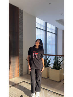 Sugnaa - Black Printed Cotton T-Shirt