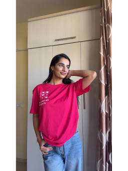 Sugnaa - Pink Printed Cotton T-Shirt