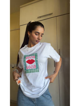 Sugnaa - White Printed Cotton T-Shirt