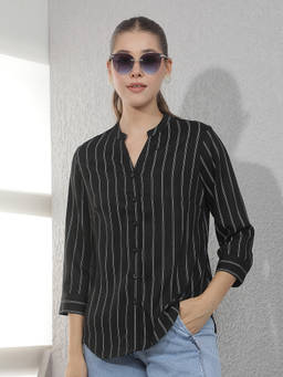 CRIMSOUNE CLUB - Black Stripes Viscose Shirt