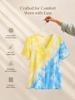 Maaesa - Yellow Tie & Dye Rayon Top