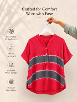 Maaesa - Red Colorblock Rayon Top