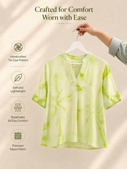 Maaesa - Green Tie & Dye Rayon Top