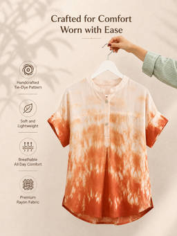Maaesa - Orange Tie & Dye Rayon Top