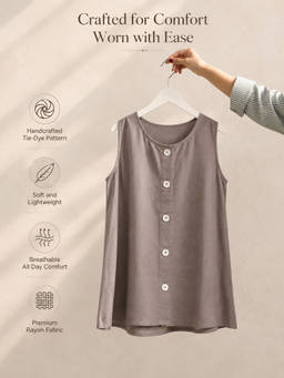 Maaesa - Grey Solid Rayon Top