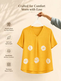 Maaesa - Yellow Printed Rayon Top