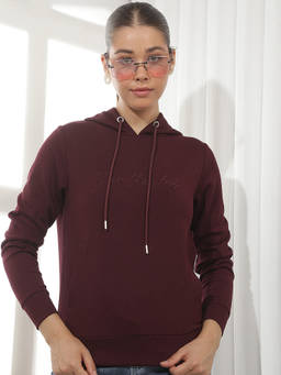 CRIMSOUNE CLUB - Wine Solid Polyester Blend Hoodie