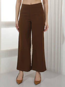 CRIMSOUNE CLUB - Brown Solid Polyester Wide Trouser
