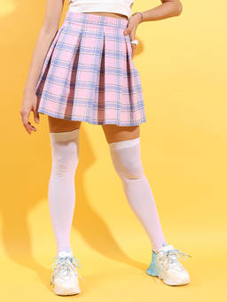 TOKYO TALKIES - Multi-Color Checks Polyester Skirt