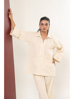 Sugnaa - Cream Solid Cotton Top