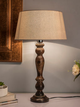 Homesake - Eureka Black Wood Table Lamp Khadi Shade