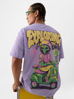 The Souled Store - Alien Invasion : Exploring Earth Oversized T-Shirt Lavender