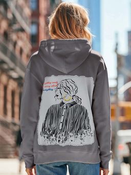 Bewakoof - Heavy Duty 1.0 Women's Grey Worry Ready Graphic Printed Oversized Hoodies