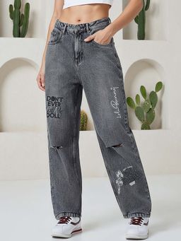Bewakoof - Women Grey Distressed Washed Straight Fit Jeans