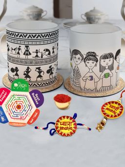 Indigifts - Raksha Bandhan Gift Hamper Frosted Mug Set Of 2, Bhaiya Bhabhi Rakhi, Roli With Card