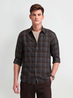 Arrow Sports - Men Brown Checks Slim Fit Casual Shirt