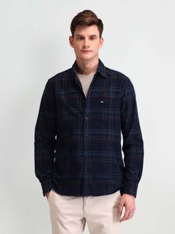 Arrow Sports - Men Navy Blue Checks Tailored Fit Casual Shirt