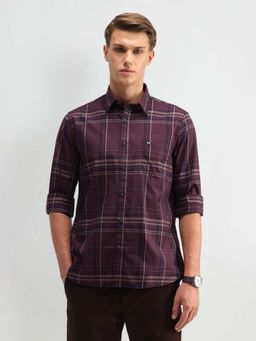 Arrow Sports - Men Maroon Checks Tailored Fit Casual Shirt