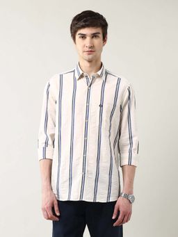 Arrow Sports - Men Beige Stripes Slim Fit Casual Shirt