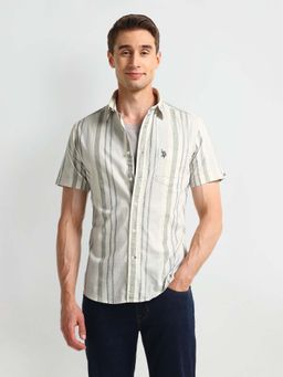 U.S. Polo Assn. Denim Co. - Men Green Stripes Slim Fit Casual Shirt