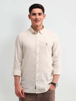 U.S. Polo Assn. Denim Co. - Men Beige Stripes Slim Fit Casual Shirt
