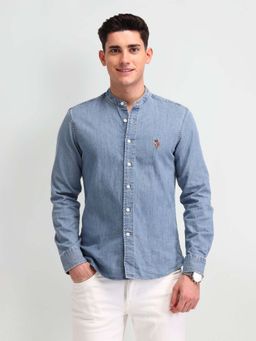 U.S. Polo Assn. Denim Co. - Men Blue Solid Regular Fit Casual Shirt