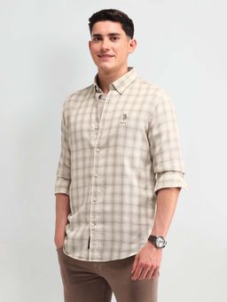 U.S. Polo Assn. Denim Co. - Men Beige Checks Slim Fit Casual Shirt