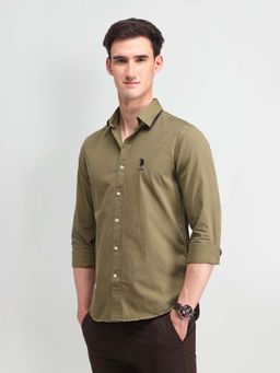 U.S. Polo Assn. Denim Co. - Men Olive Solid Slim Fit Casual Shirt