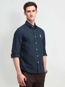 U.S. Polo Assn. Denim Co. - Men Navy Blue Solid Slim Fit Casual Shirt