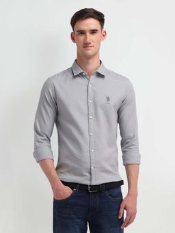 U.S. Polo Assn. Denim Co. - Men Grey Self Design Slim Fit Casual Shirt
