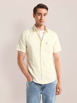 U.S. POLO ASSN. - Men Yellow Stripes Regular Fit Casual Shirt