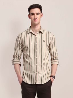 U.S. POLO ASSN. - Men Beige Stripes Tailored Fit Casual Shirt