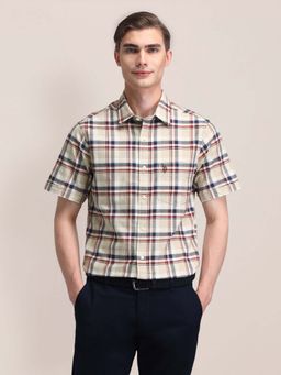 U.S. POLO ASSN. - Men Beige Checks Tailored Fit Casual Shirt