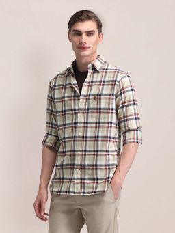 U.S. POLO ASSN. - Men Beige Checks Tailored Fit Casual Shirt