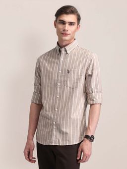 U.S. POLO ASSN. - Men Brown Stripes Regular Fit Casual Shirt