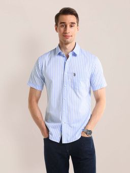 U.S. POLO ASSN. - Men Blue Stripes Regular Fit Casual Shirt