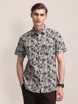 U.S. POLO ASSN. - Men Grey Printed Tailored Fit Casual Shirt