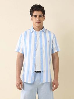 U.S. POLO ASSN. - Men Blue Stripes Tailored Fit Casual Shirt