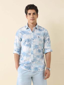 U.S. POLO ASSN. - Men Blue Printed Tailored Fit Casual Shirt