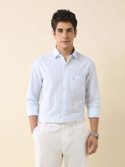 U.S. POLO ASSN. - Men Blue Stripes Tailored Fit Casual Shirt