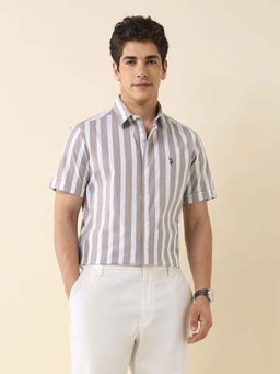 U.S. POLO ASSN. - Men Brown Stripes Tailored Fit Casual Shirt