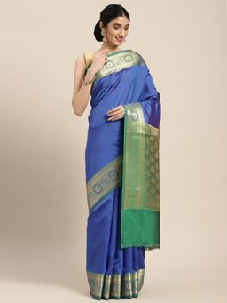 Banarasi Silk Works - Royal Blue Valkalam Katan Silk Anchal Saree with Unstitched Blouse