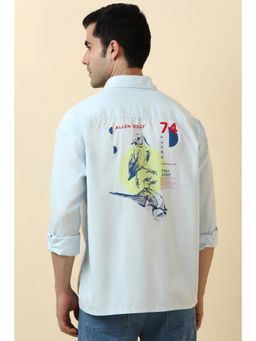 Allen Solly - Men Cotton Solid Collar Neck Relaxed Fit Blue Shirt