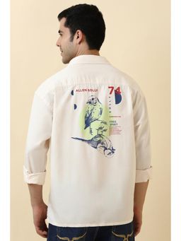 Allen Solly - Men Cotton Stripes Collar Neck Relaxed Fit Beige Shirt