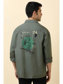 Allen Solly - Men Cotton Solid Collar Neck Relaxed Fit Olive Shirt